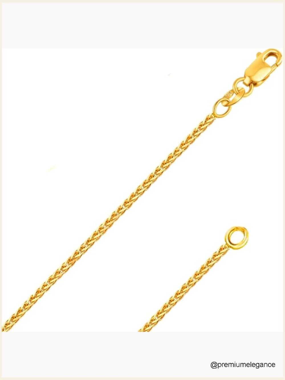 Solid 14K Gold Wheat Spiga Chain Necklace Lobster Clasp